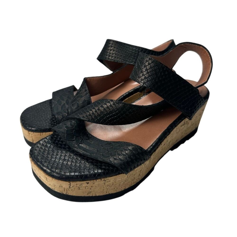 Homers Artisan Cork Platform Dtrappy Sandal Snake Skin Black Size 39 NWOB